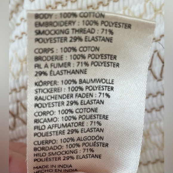 Anthropologie Cream Smocked Embroidered Puff Sleeve Square Neck Top; size XSP - Picture 8 of 9